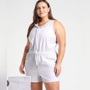 NWT Athleta Farallon Printed Romper womens Sz 2x  snap front‎ drawstring waist